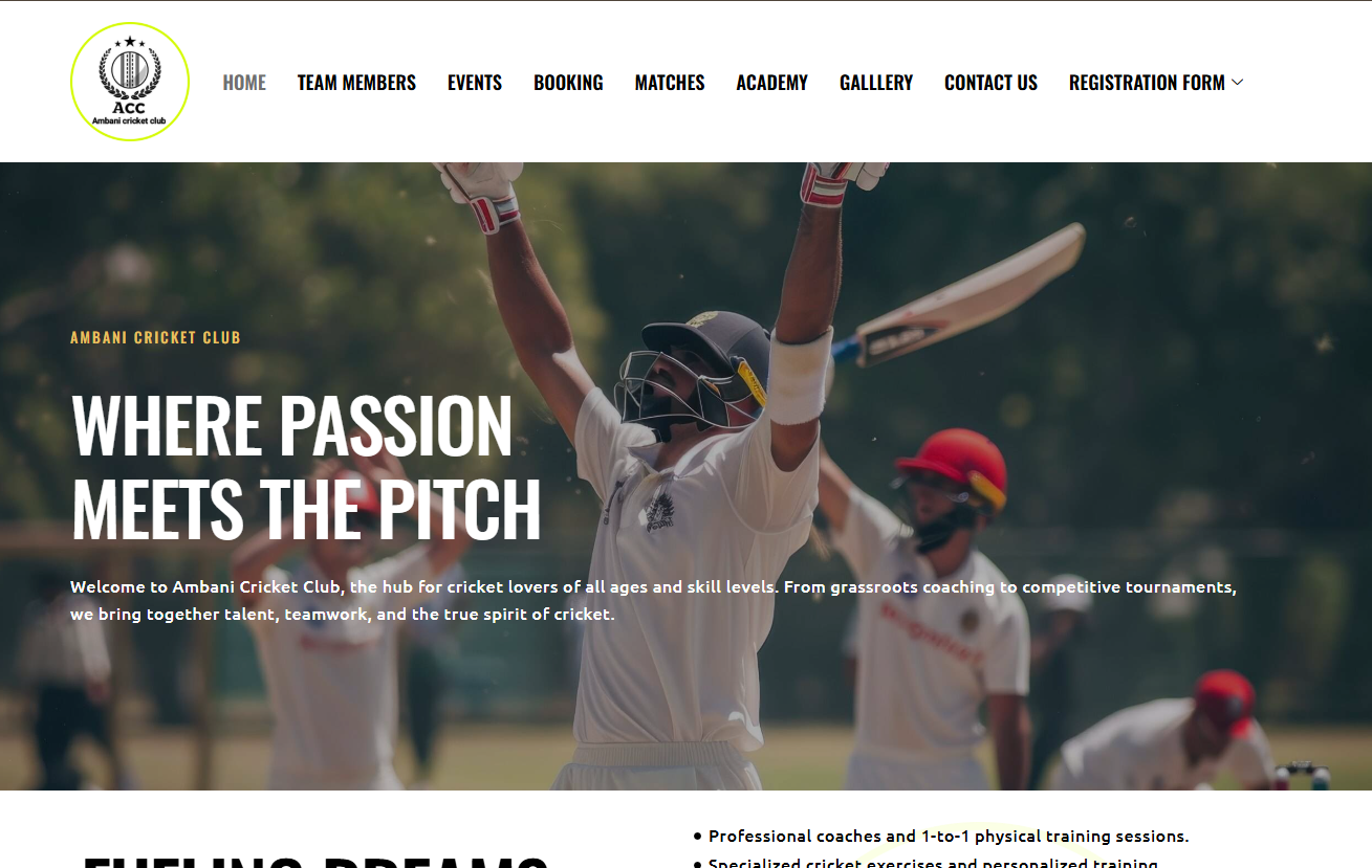 Ambani Cricket website preview