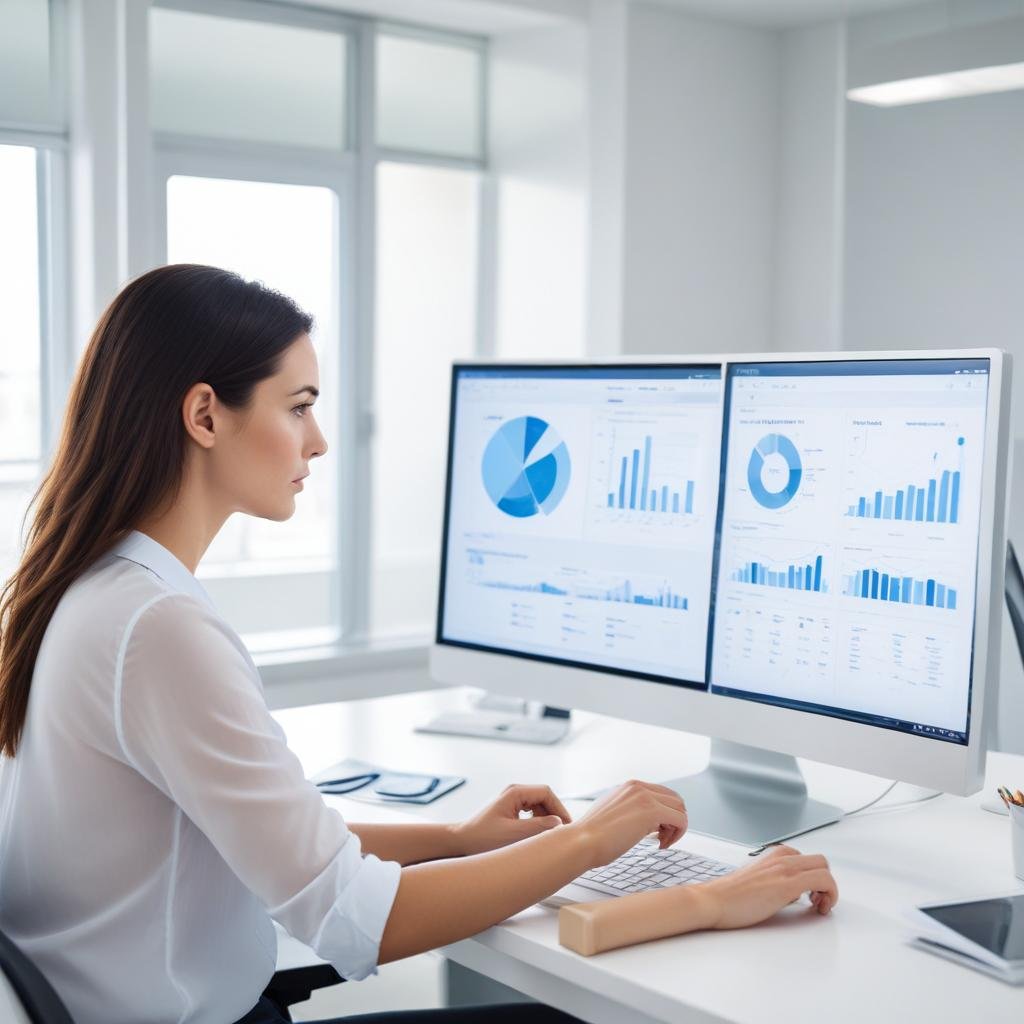 A campaign manager reviewing performance dashboards on two screens